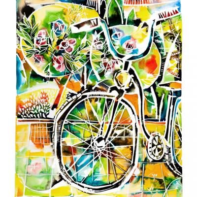 Cycling in Malaga – watercolor art Malaga